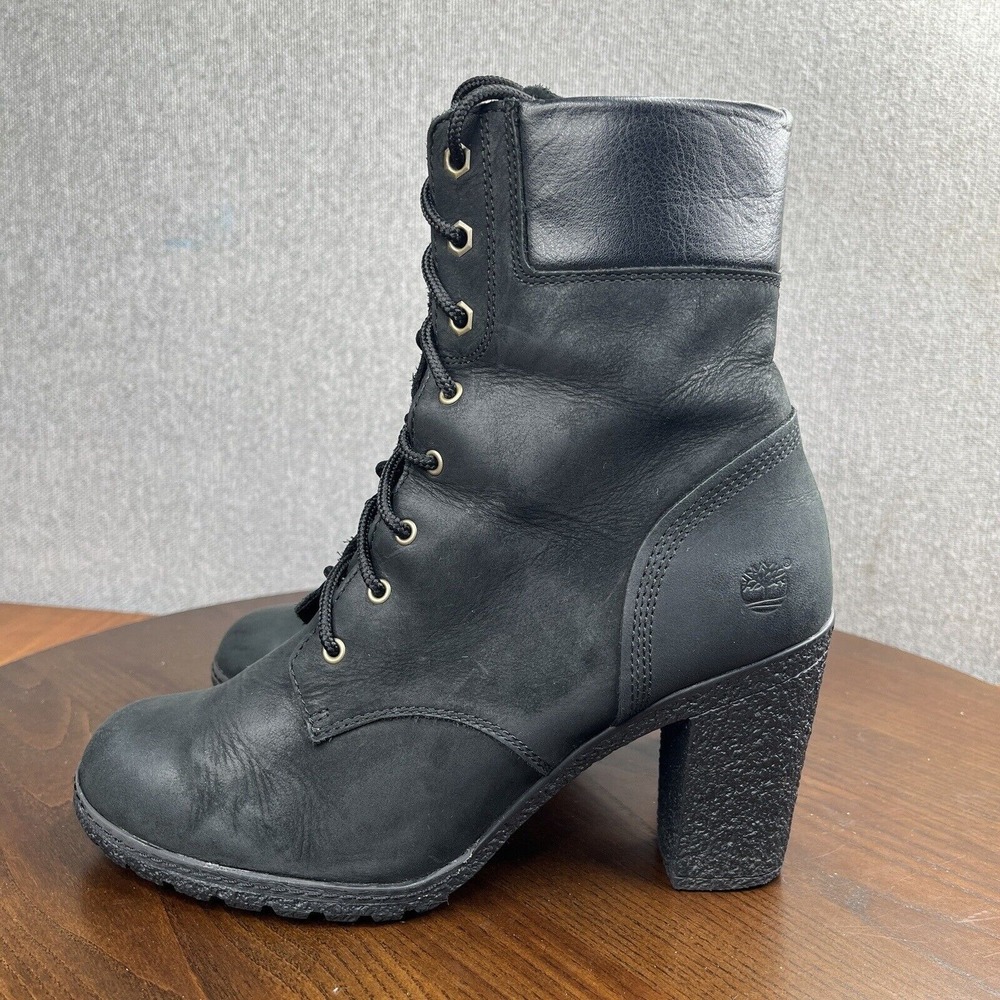 Timberland Glancy 6" Ankle Boots Women's 9.5 Black Leather Combat Gum Heel 8432A